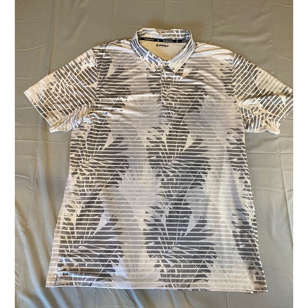 Hooey Cowboy Golf‎ Polo Mens XL Grey White Palm Stripe Performance Shirt